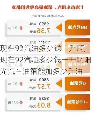 现在92汽油多少钱一升啊,现在92汽油多少钱一升啊阳光汽车油箱能加多少升油