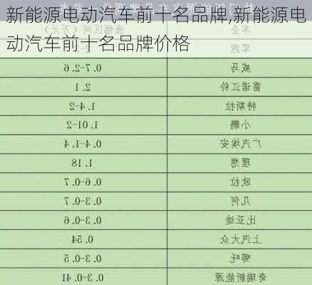 新能源电动汽车前十名品牌,新能源电动汽车前十名品牌价格