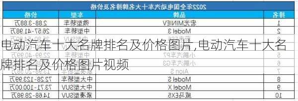 电动汽车十大名牌排名及价格图片,电动汽车十大名牌排名及价格图片视频