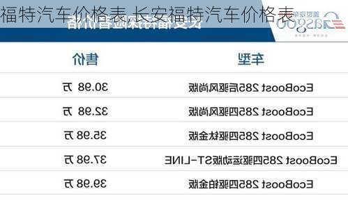 福特汽车价格表,长安福特汽车价格表