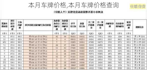 本月车牌价格,本月车牌价格查询