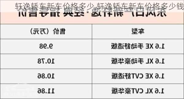 轩逸轿车新车价格多少,轩逸轿车新车价格多少钱