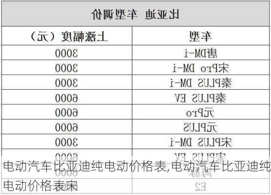 电动汽车比亚迪纯电动价格表,电动汽车比亚迪纯电动价格表宋