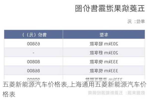 五菱新能源汽车价格表,上海通用五菱新能源汽车价格表